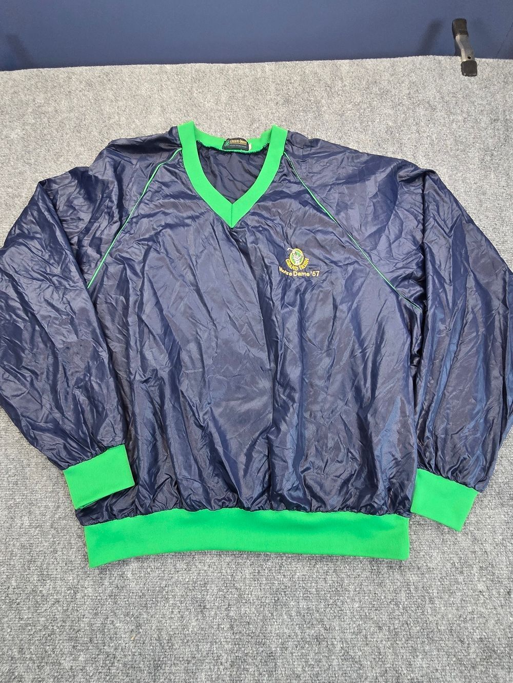 Grand Irish Notre Dame '57 Windbreaker Pullover Mens L Made In Ireland Navy